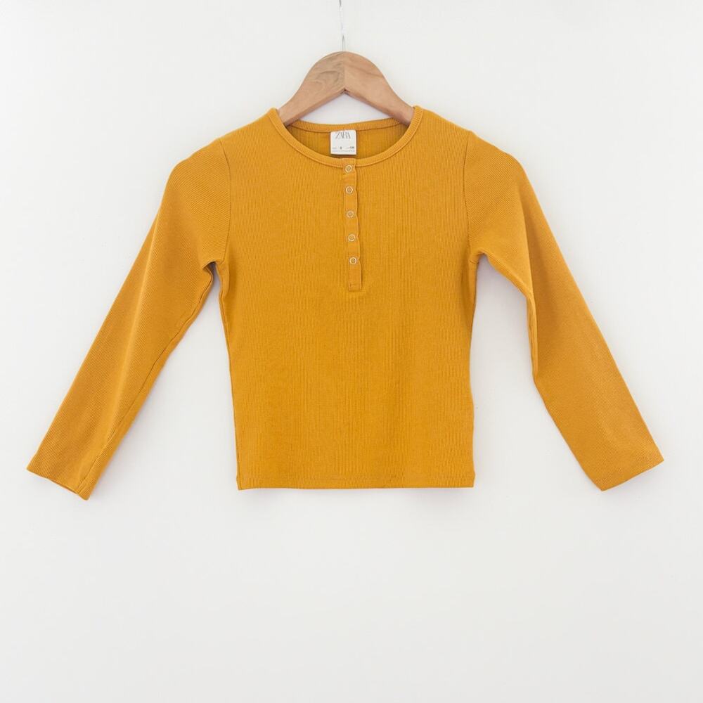 Zara Girls, Marigold Ribbed Henley Top, Size 8